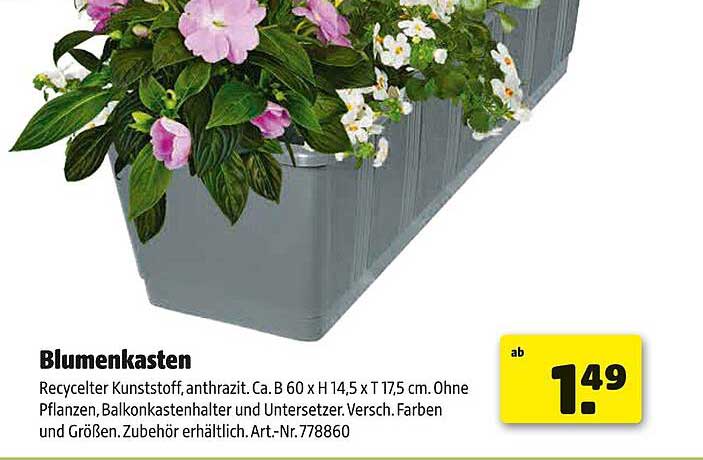 Blumenkasten aus recyceltem Kunststoff, anthrazit