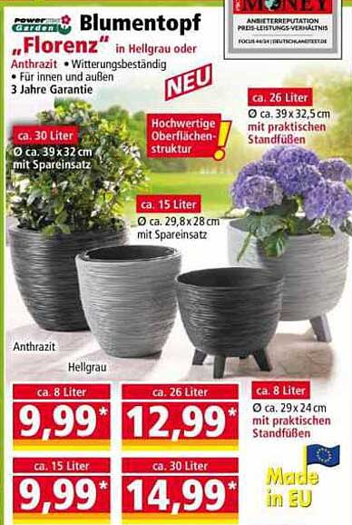 Blumentopf "Florenz" in Hellgrau oder Anthrazit