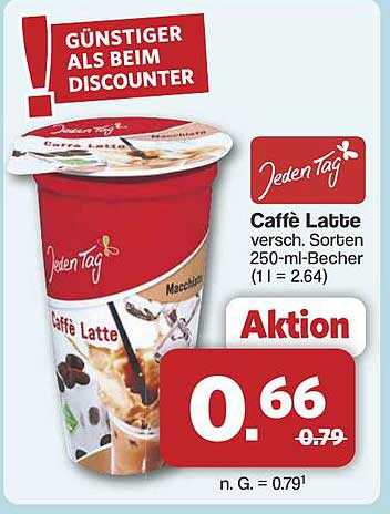 Caffè Latte von Jeden Tag, 250-ml-Becher, verschiedene Sorten