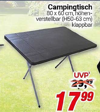 Camping Tisch 80 x 60 cm, höhenverstellbar (H50-63 cm), klappbar