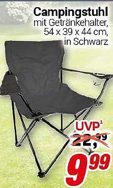 Campingstuhl mit Getränkehalter, 54 x 39 x 44 cm, in Schwarz