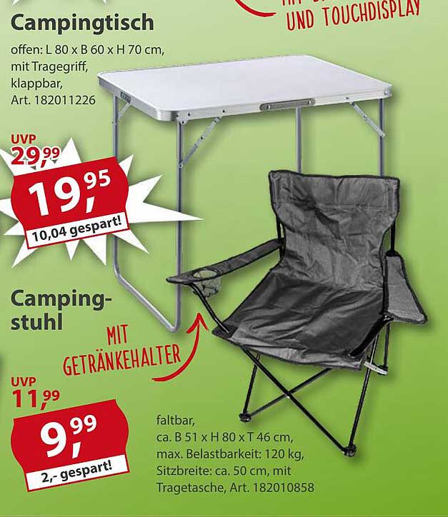 Campingstuhl und Campingtisch Angebot im Sonderpreis Baumarkt