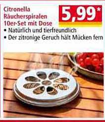 Citronella Räucherspiralen 10er-Set mit Dose
