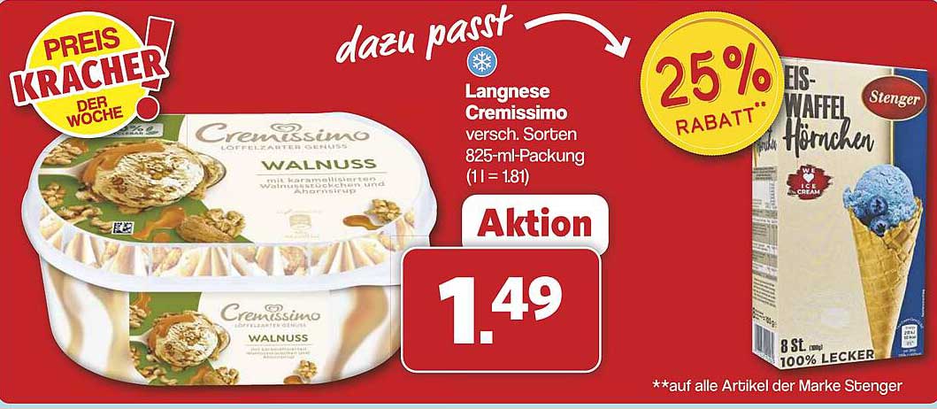 Cremissimo Walnuss 825-ml-Packung zum Preis von 1,49 €