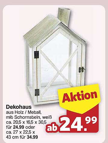 Dekohaus aus Holz/Metall mit Schornstein, weiß
