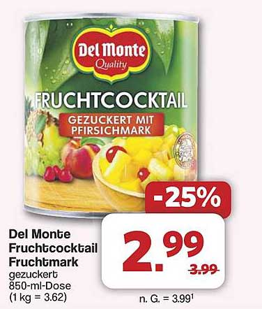 Del Monte Fruchtcocktail gezuckert mit Pfirsichmark 850-ml-Dose