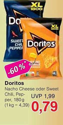 Doritos Nacho Cheese oder Sweet Chili, 180 g