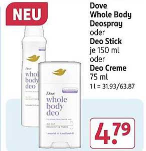 Dove Whole Body Deospray oder Deo Stick 150 ml oder Deo Creme 75 ml