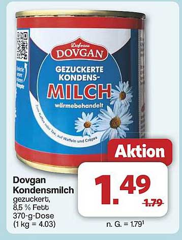 Dovgan Kondensmilch, gezuckert, 8,5 % Fett, 370-g-Dose