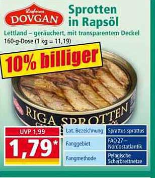 Dovgan Sprotten in Rapsöl 160-g-Dose