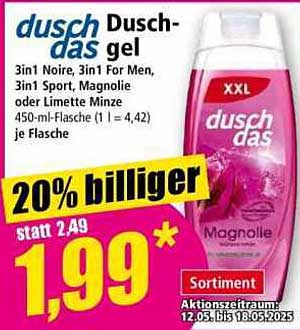 dusch das Duschgel 3in1 Noire, 3in1 For Men, 3in1 Sport, Magnolie oder Limette Minze 450-ml-Flasche