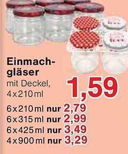 Einmachgläser mit Deckel, 4x210ml