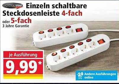 Einzeln schaltbare Steckdosenleiste 4-fach oder 5-fach