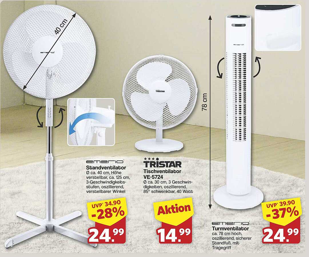 emerio Standventilator Ø ca. 40 cm, 3 Geschwindigkeitsstufen
