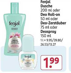 Fenjal Dusche 200 ml oder Deo Roll-on 50 ml oder Deo-Zerstäuber 75 ml oder Deospray 150 ml