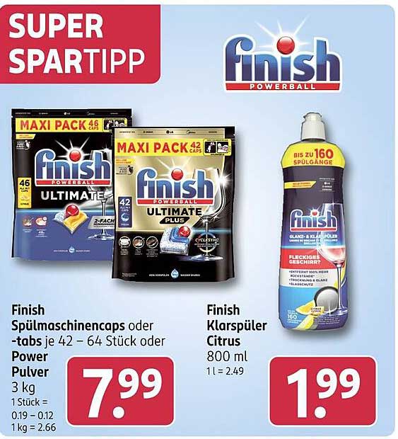 Finish Spülmaschinentabs oder Klarsprüler Citrus - Super Spar Tipp!