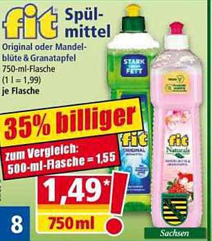 fit Spülmittel Original oder Mandelblüte & Granatapfel 750-ml-Flasche