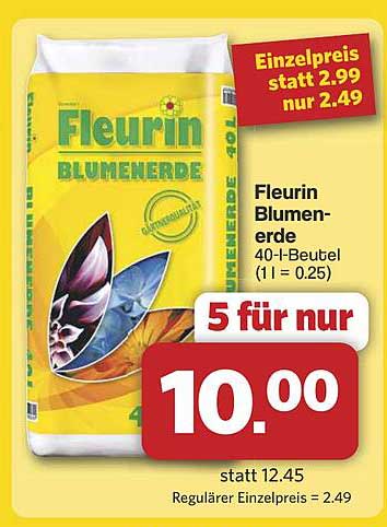 Fleurin Blumenerde 40-l-Beutel - 5 für nur 10,00 €