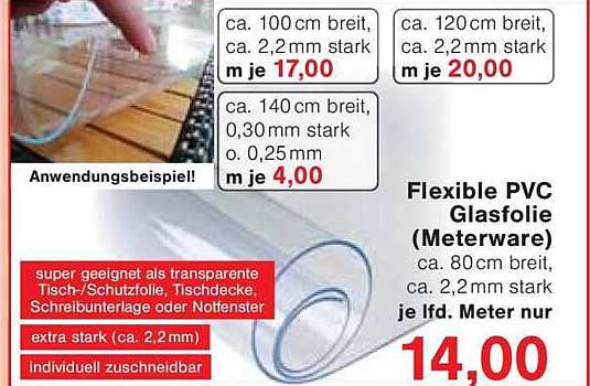 Flexible PVC Glasfolie (Meterware)