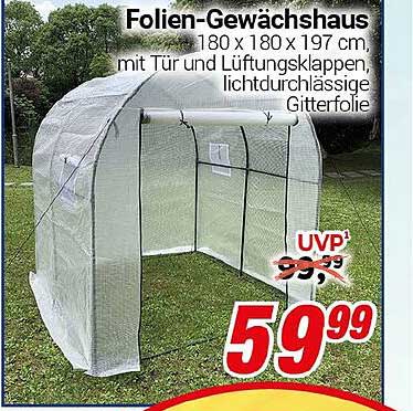 Folien-Gewächshaus 180 x 180 x 197 cm mit Tür und Lüftungsklappen