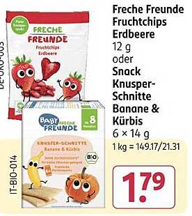 Freche Freunde Fruchtchips Erdbeere 12 g oder Snack Knusper-Schnitte Banane & Kürbis 6 x 14 g
