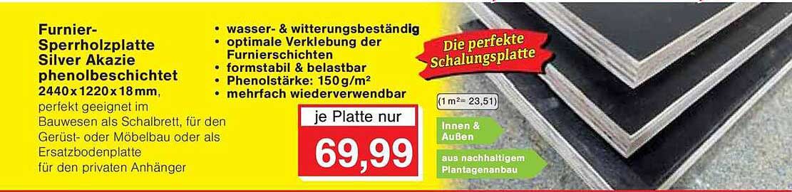 Furnier-Sperrholzplatte Silver Akazie phenolbeschichtet 2440x1220x18mm