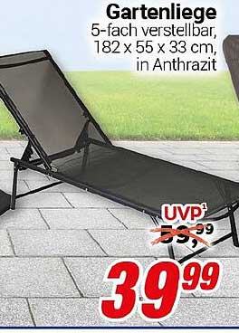 Gartenliege 5-fach verstellbar, 182 x 55 x 33 cm, in Anthrazit