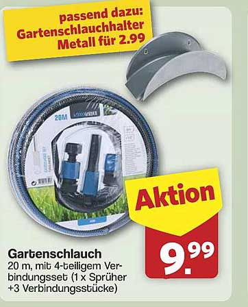 Gartenschlauch 20 m, mit 4-teiligem Verbindungssatz (1 x Sprüher + 3 Verbindungstücke)