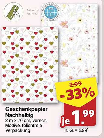 Geschenkpapier Nachhaltig - 2 m x 70 cm, verschiedene Motive