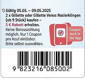 Gillette oder Gillette Venus Rasierklingen – 5 € Rabatt beim Kauf von 2 Packungen