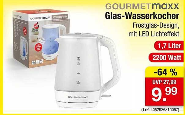GOURMETmaxx Glas-Wasserkocher - Frostglas-Design mit LED Lichteffekt