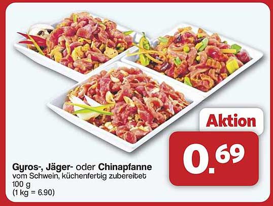 Gyros-, Jäger- oder China-Pfanne vom Schwein, küchenfertig zubereitet
