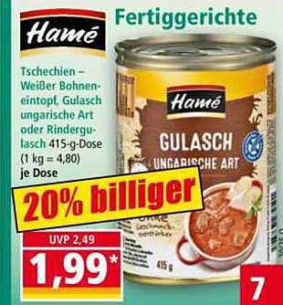 Hamé Gulasch Ungarische Art 415 g Dose - 20% günstiger!