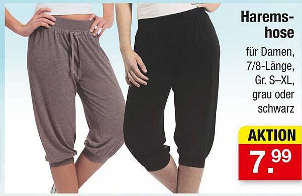 Haremshose für Damen, 7/8-Länge, Gr. S-XL, grau oder schwarz