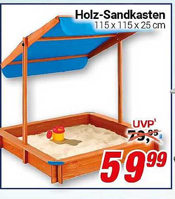 Holz-Sandkasten 115 x 115 x 25 cm