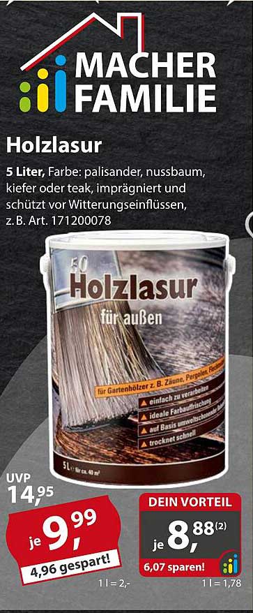 Holzlasur für außen – 5 Liter in verschiedenen Farben