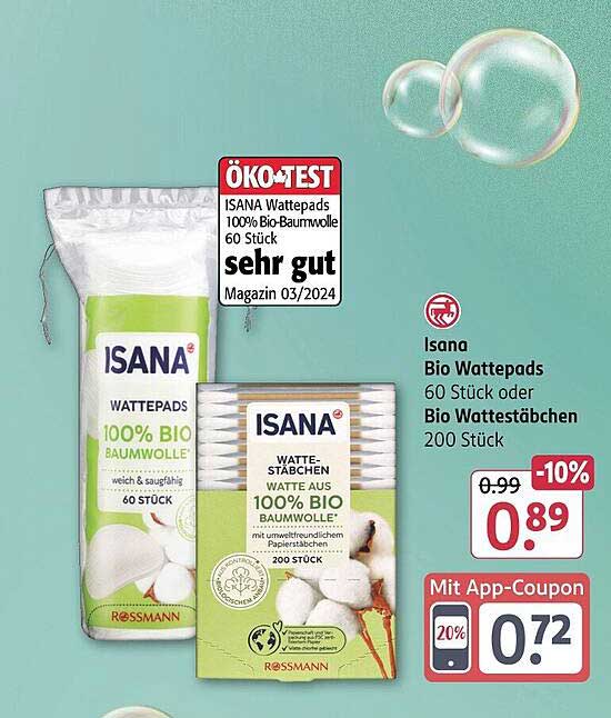 ISANA Wattepads 100% Bio-Baumwolle 60 Stück