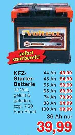 KFZ-Starter-Batterie 36 Ah nur 39,99 Euro