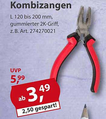 Kombizangen L 120 bis 200 mm, gummierter 2K-Griff