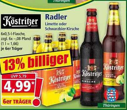 Köstritzer Radler – Limette oder Schwarzbier-Kirsche im 6er Träger