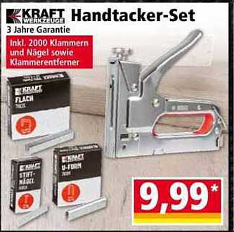 KRAFT Handtacker-Set inkl. 2000 Klammern und Nägeln sowie Klammerentferner