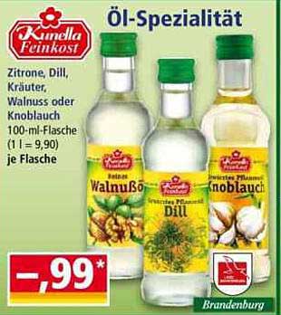 Kunella Öl-Spezialität 100-ml-Flasche (Walnuss, Dill, Kräuter oder Knoblauch)