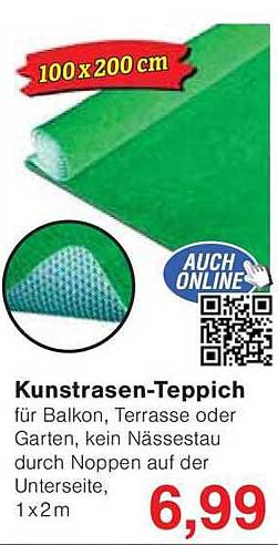 Kunstrasen-Teppich für Balkon, Terrasse oder Garten 1x2m