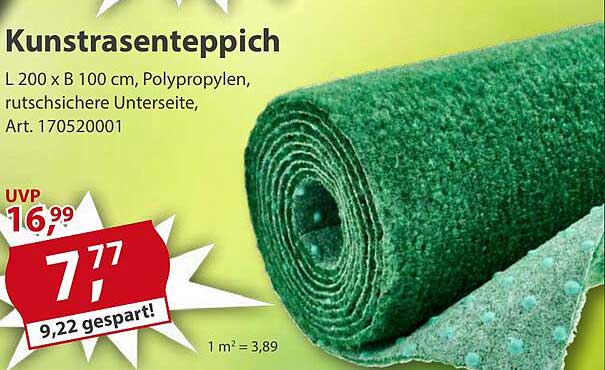 Kunstrasenteppich L 200 x B 100 cm, Polypropylen, rutschfeste Unterseite