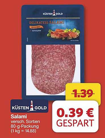 KÜSTEN GOLD Delikatess Salami, 80-g-Packung