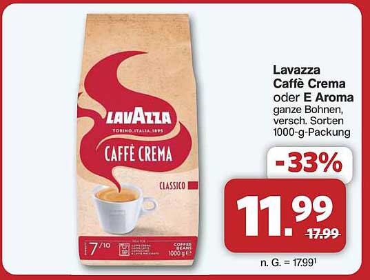 Lavazza Caffè Crema oder E Aroma ganze Bohnen 1000-g-Packung