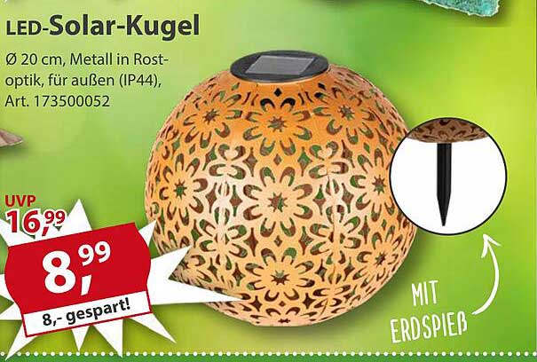 LED-Solar-Kugel Ø 20 cm, Metall in Rost-Optik