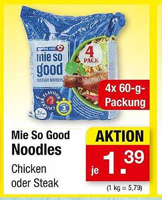 Mie So Good Noodles 4x60 g – Chicken oder Steak