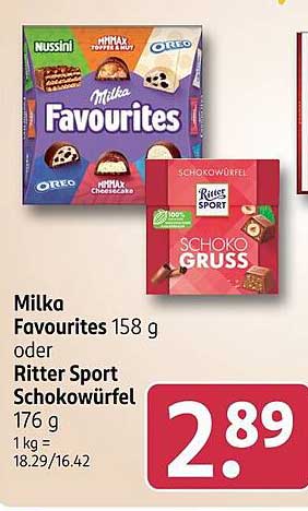 Milka Favourites 158 g oder Ritter Sport Schokowürfel 176 g
