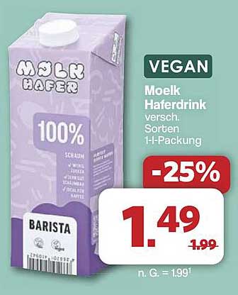 Moelk Haferdrink versch. Sorten 1L-Packung, vegan -25%